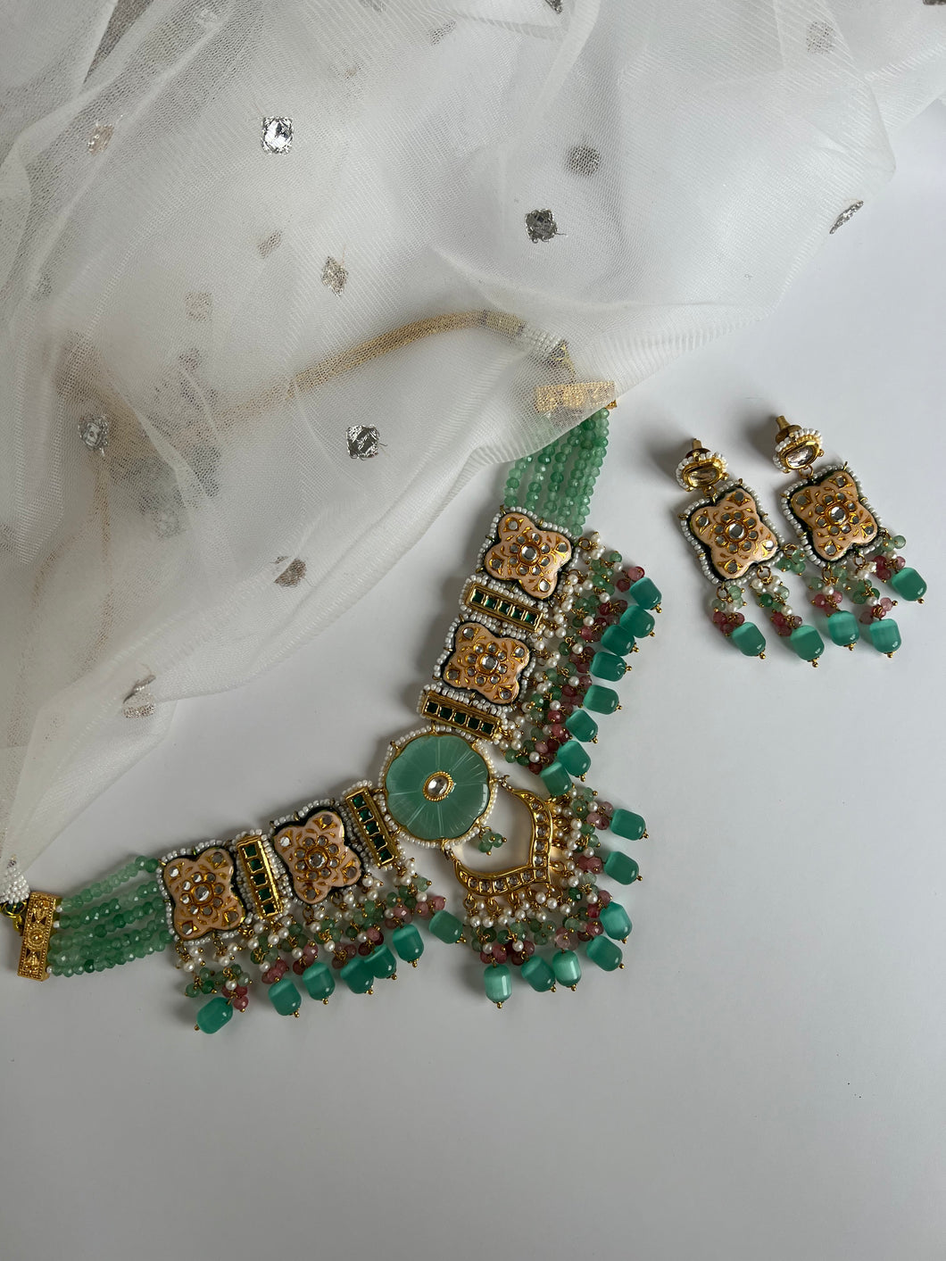 Teal Rajasthani Kundan Set