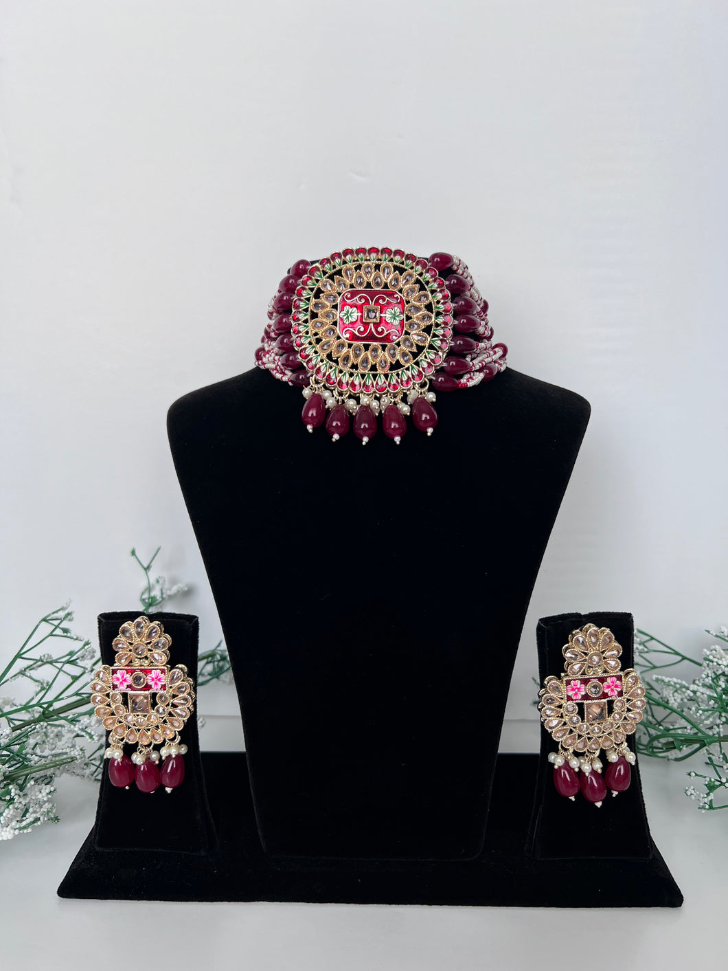 Maroon Meenakari choker