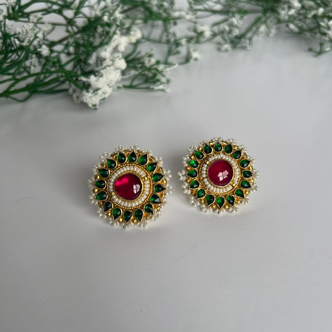 Maroon Kundan Studs