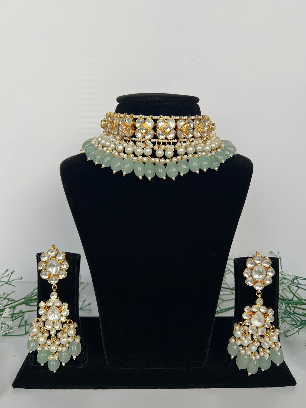 Sonia Kundan Set in Sage