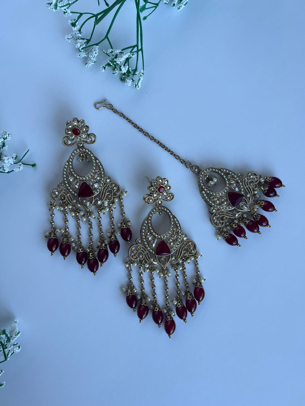 Sohani Earring Set Maroon