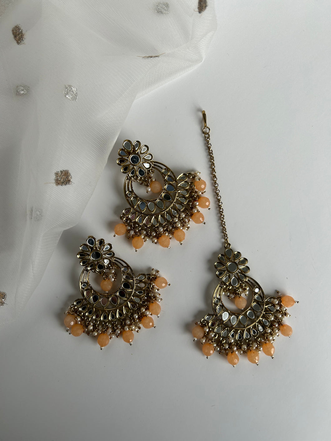 Peach earrings tikka