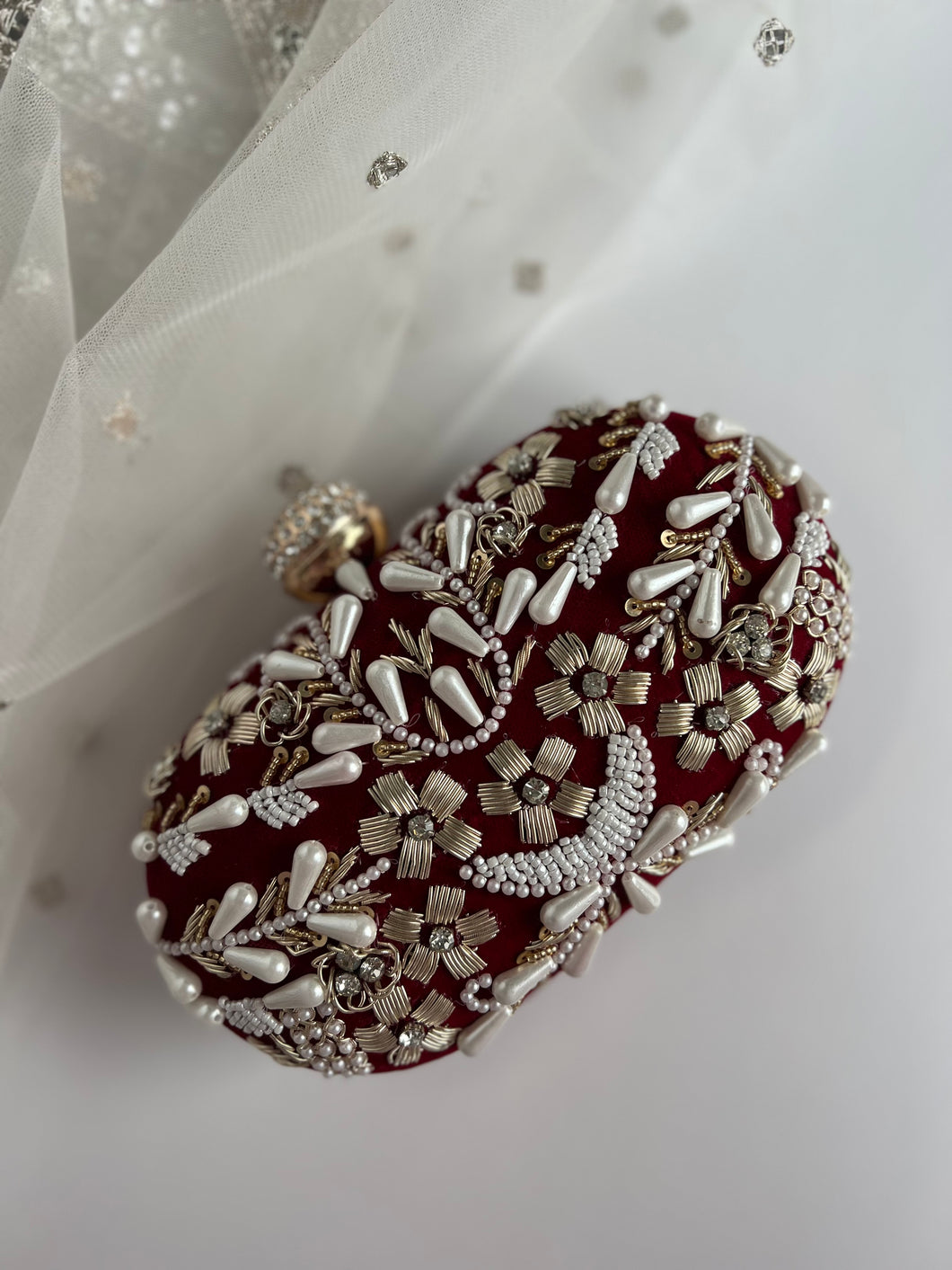 Maroon Pearls Clutch