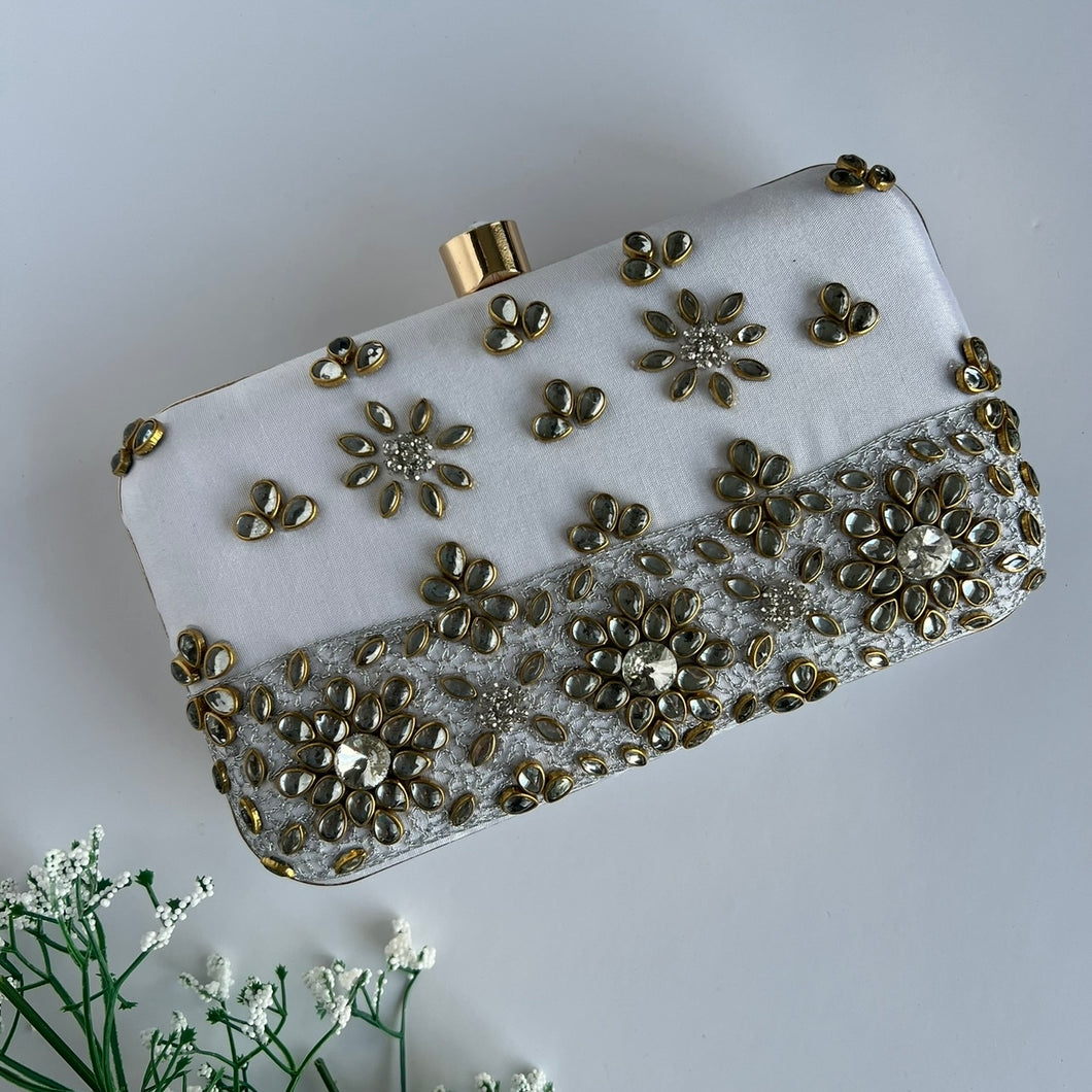 White Kundan Clutch