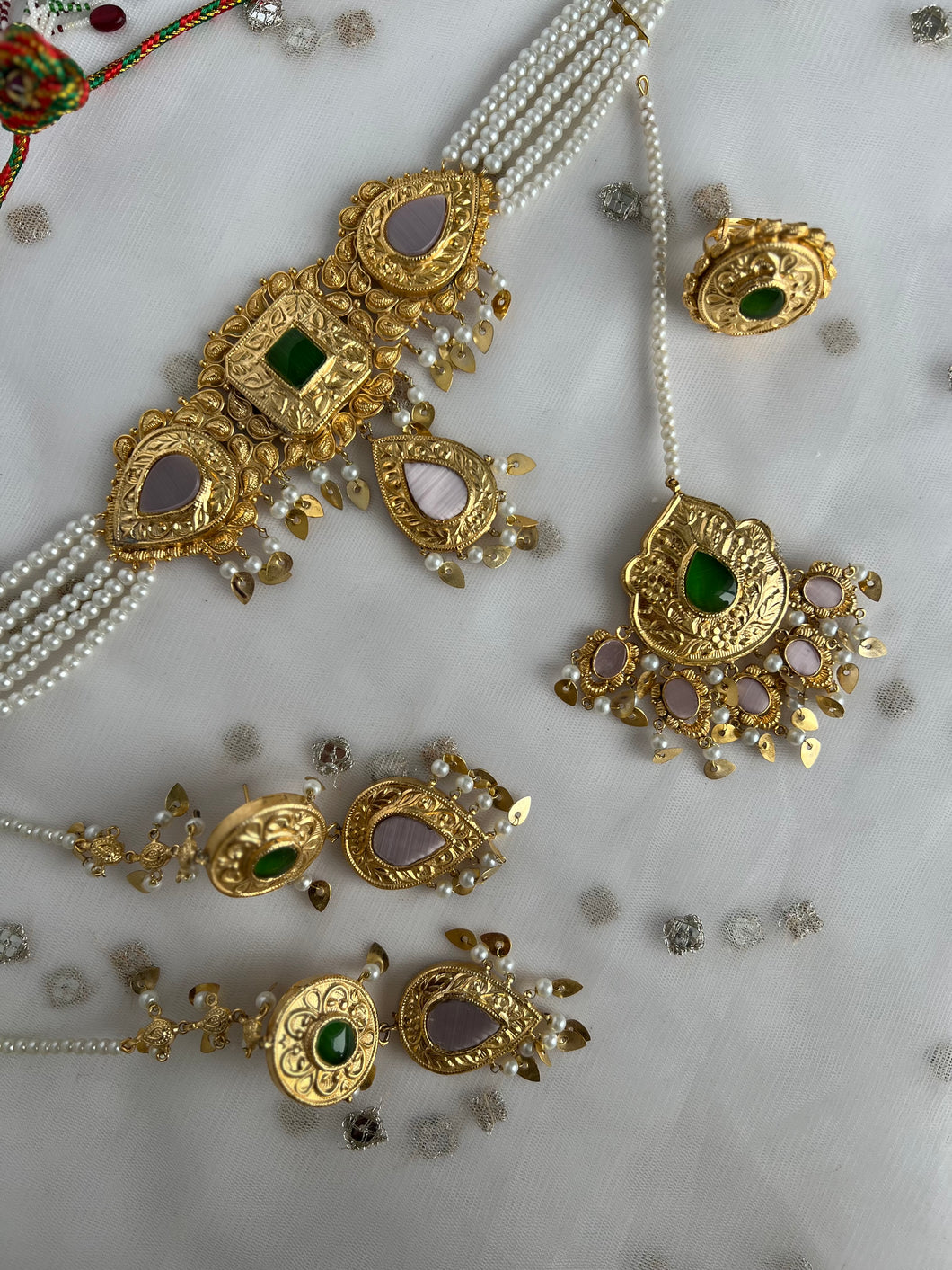 Pandora Kundan Set Pink & Green