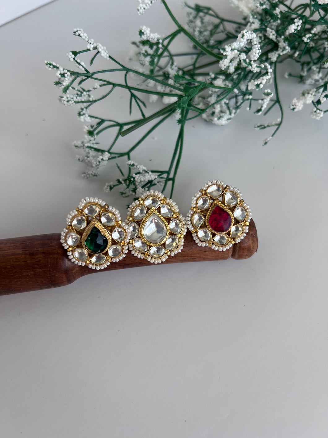 Pear Kundan Rings