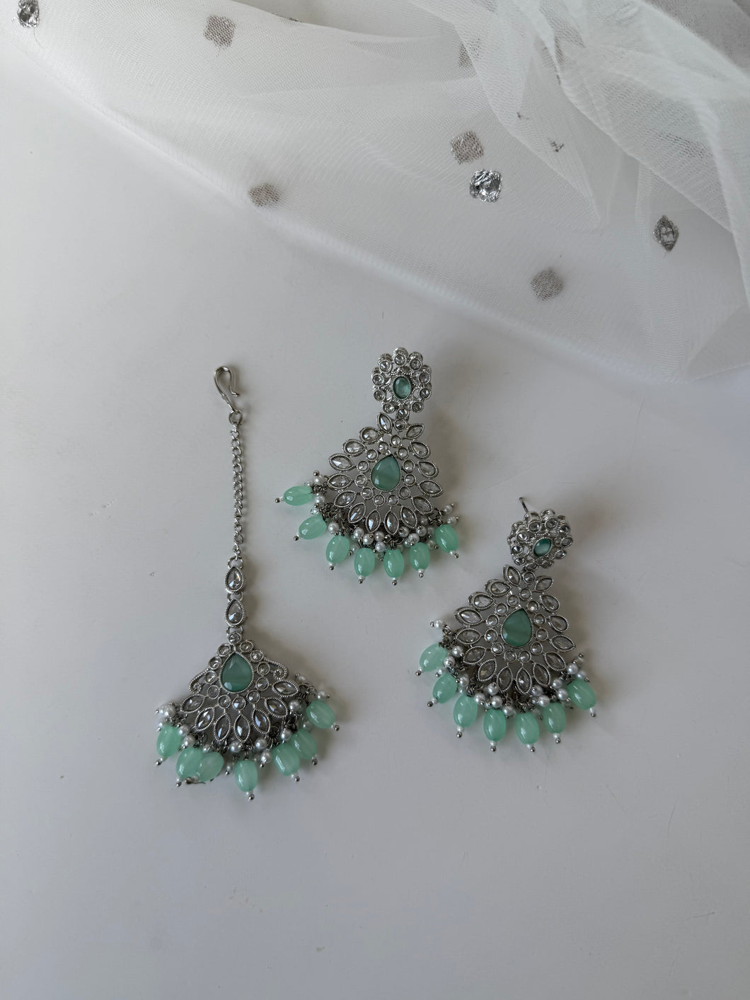 Mint and Silver Earring Set