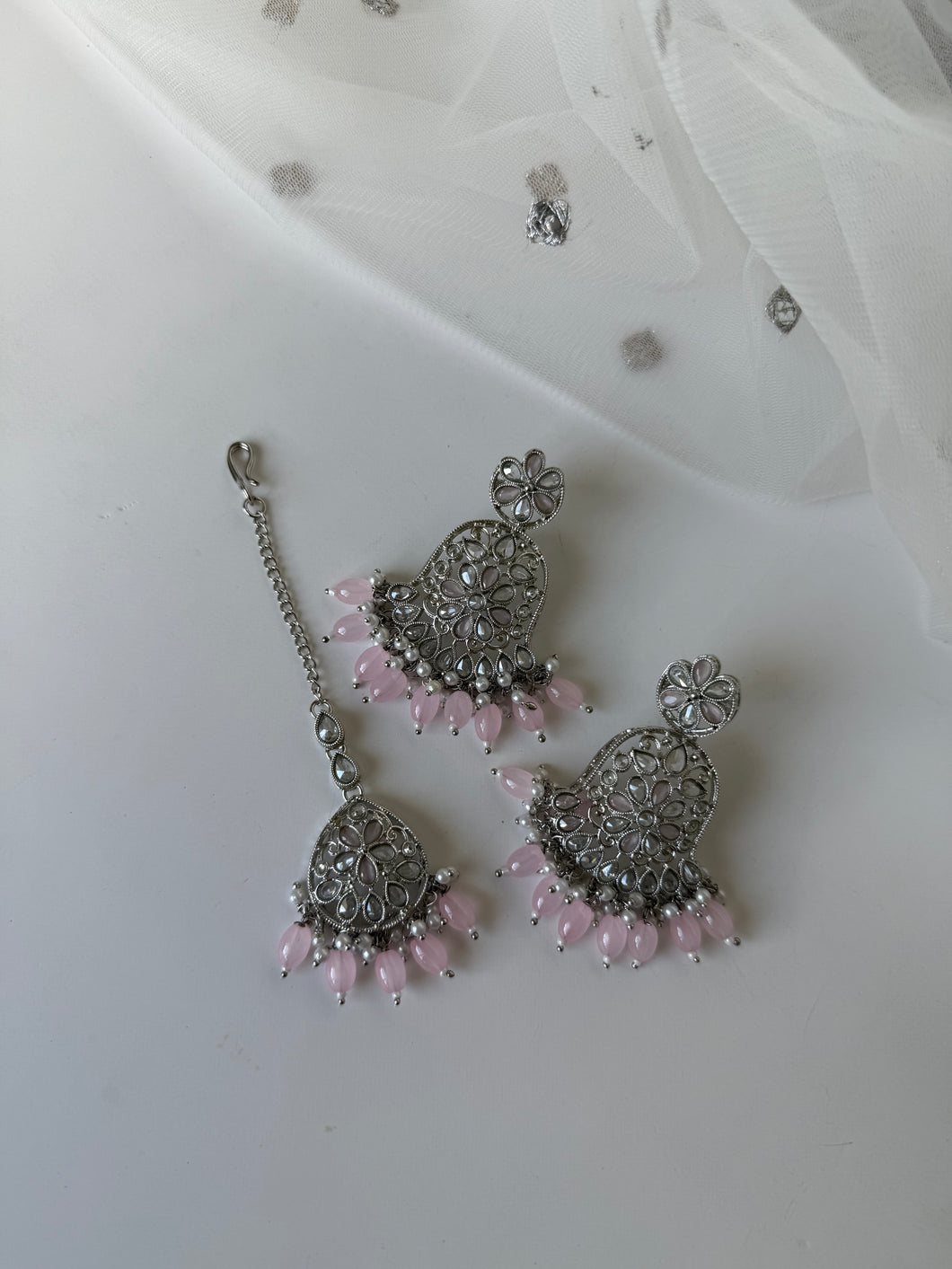 Pink and Silver Tikka Set