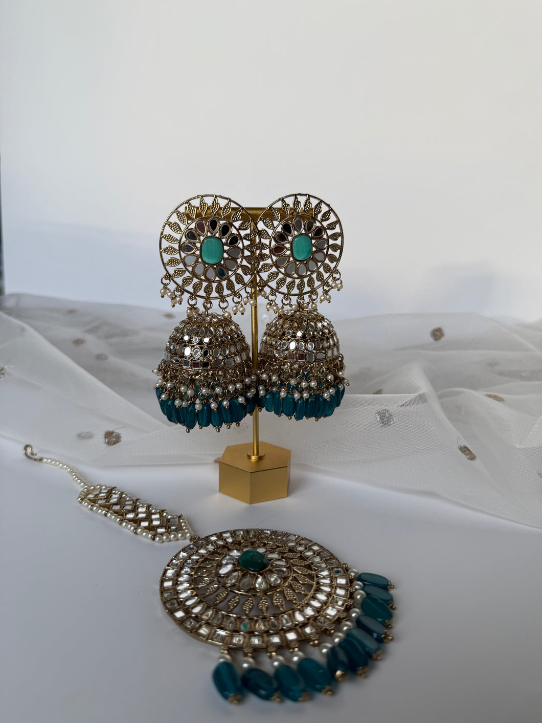 Teal Jhumki Tikka