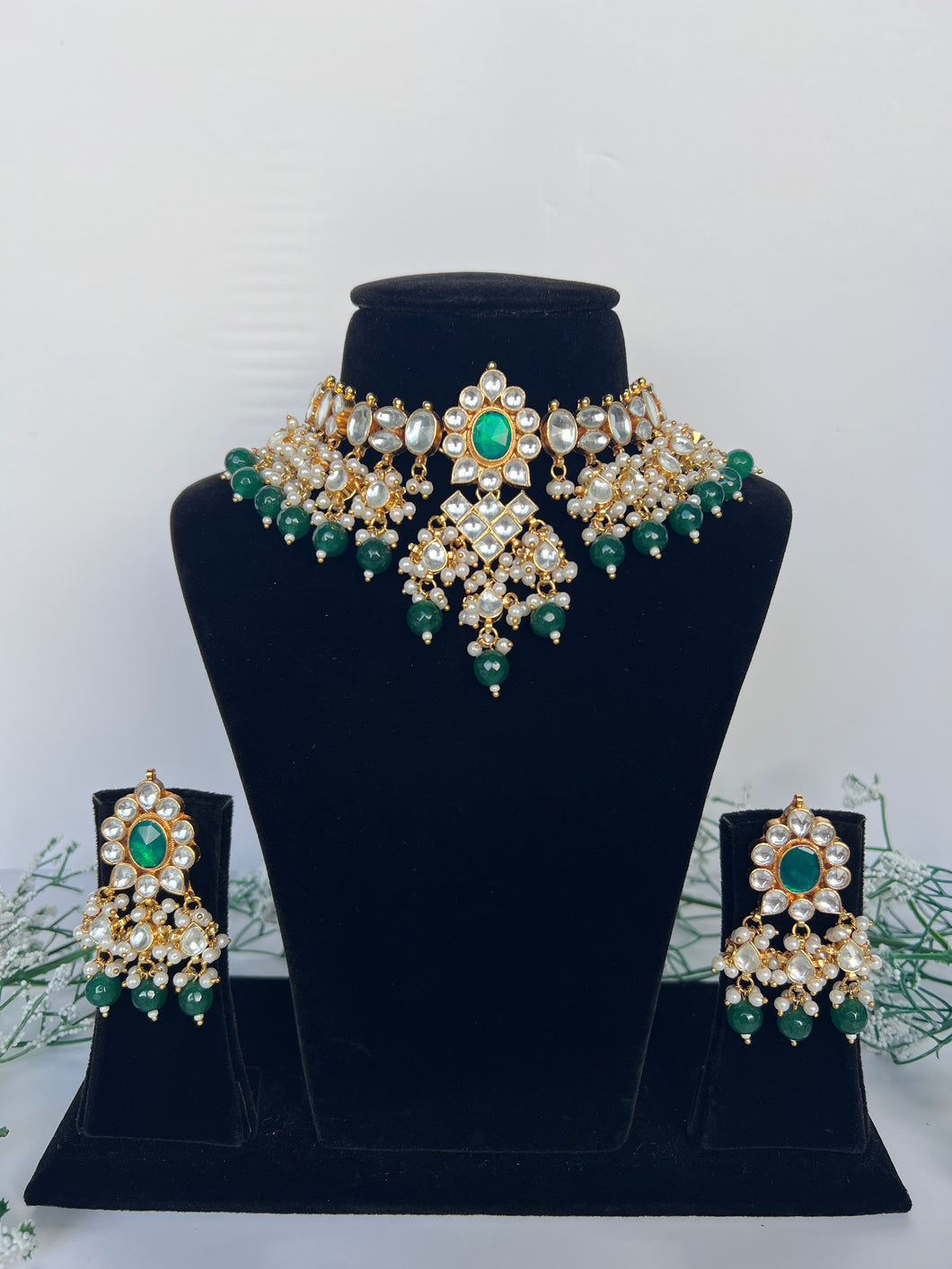 Amisha Kundan Set in Green