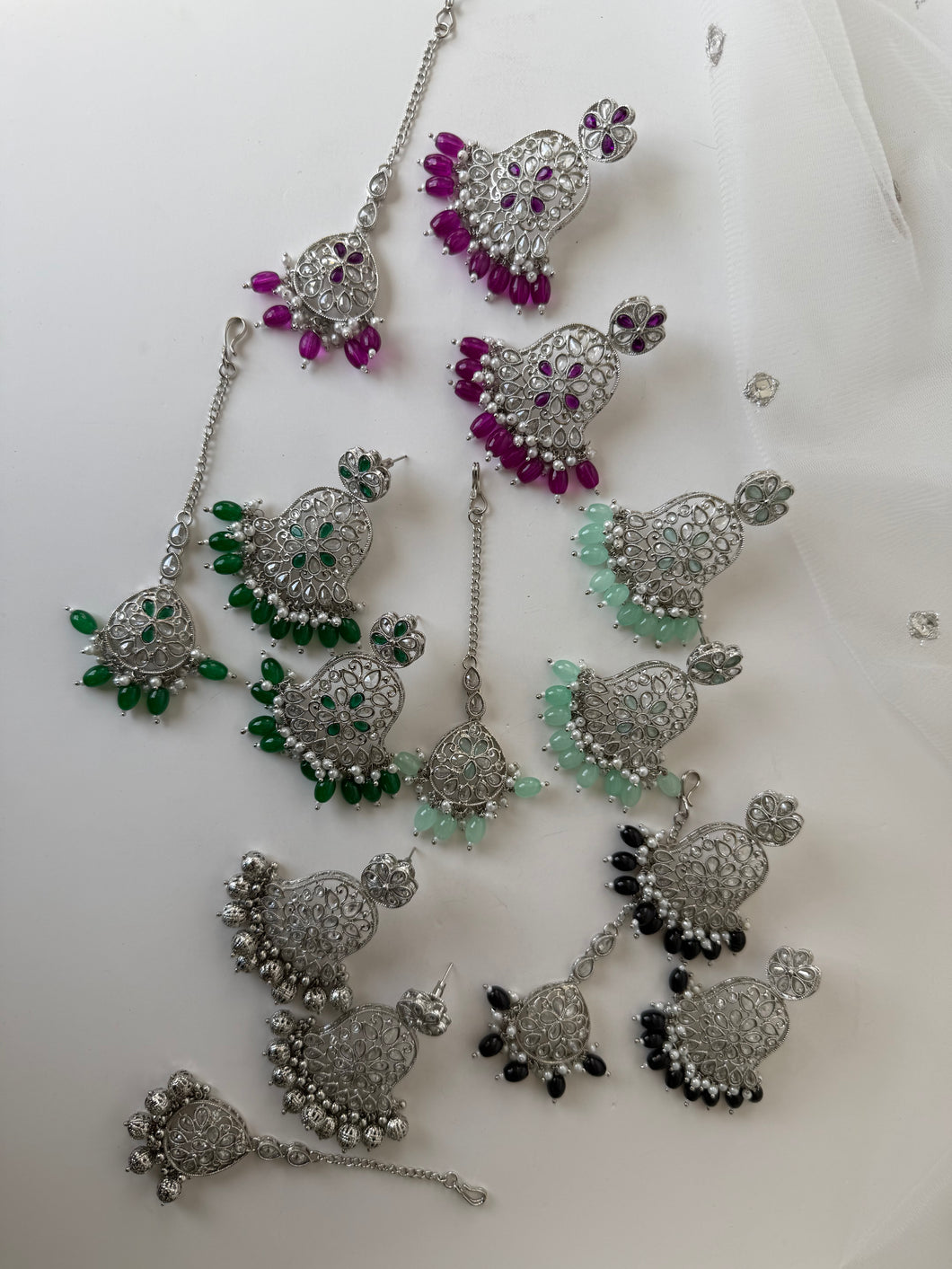 Silver Earring Tikka Set (5 Colours)