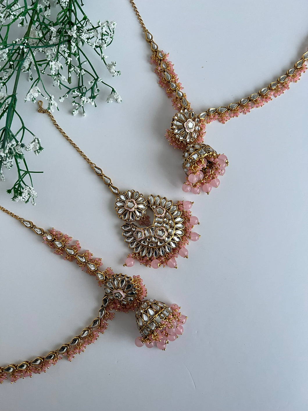 Mansa Kundan Tikka Set Pink