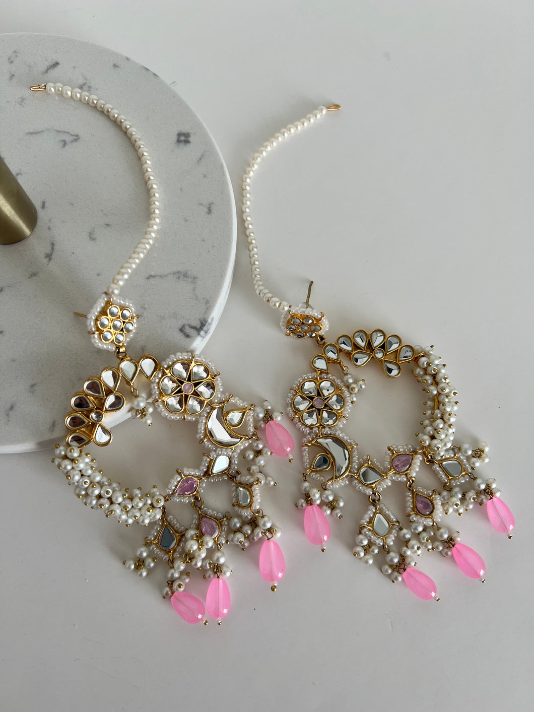 Dilreet Kundan Earrings (pink)