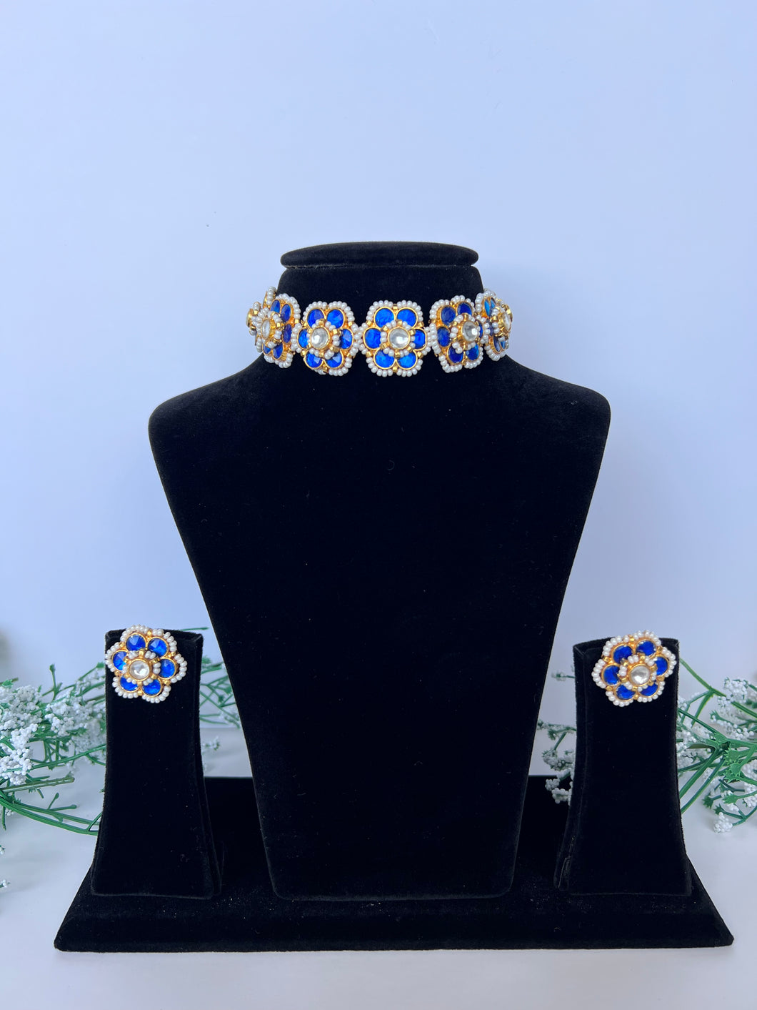 Floral Kundan Choker Blue
