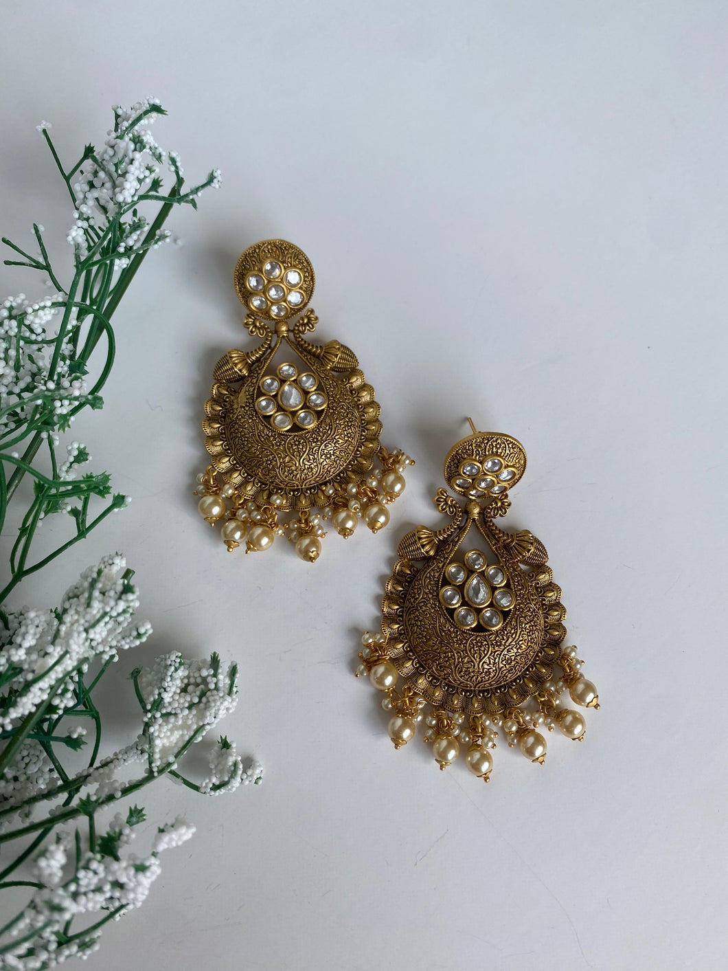 Oxidized Gold Kundan Earrings