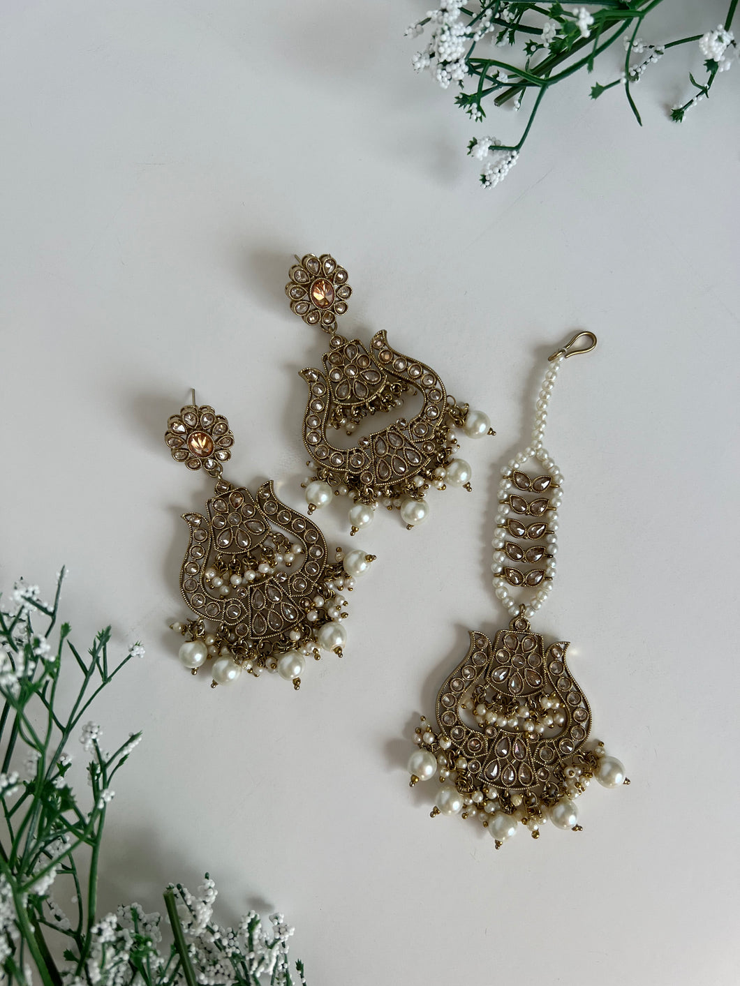 Golden Earrings Tikka Set