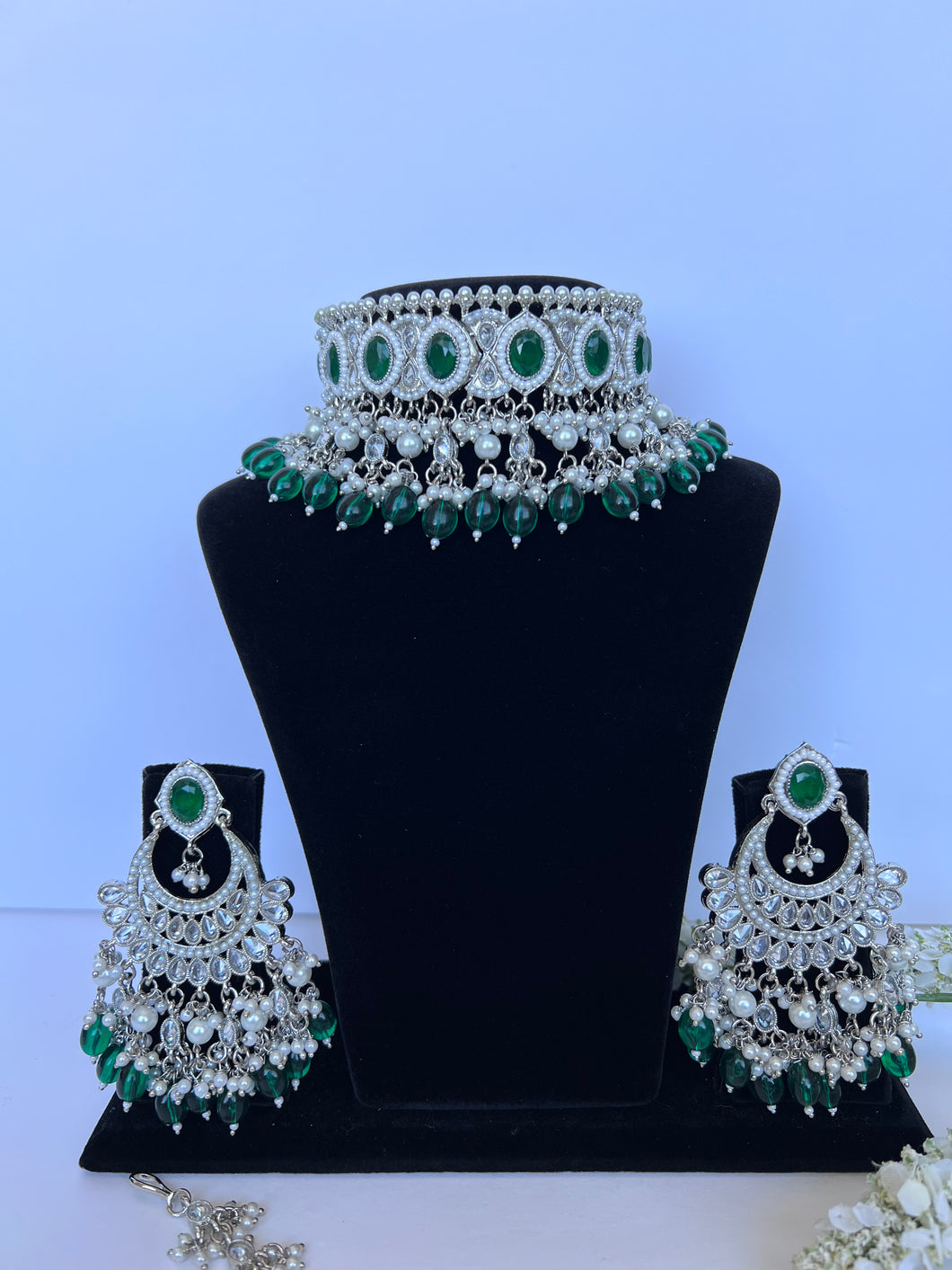 Silver and Green Choker