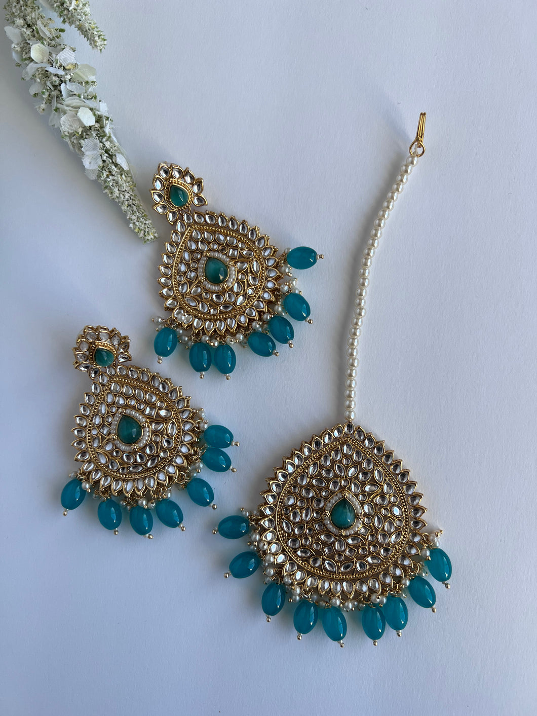 Kundan Earrings Tikka Blue