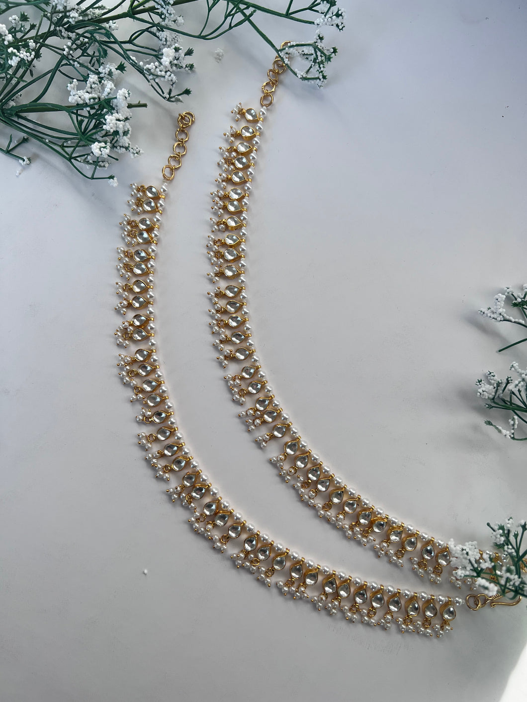 Pachi Kundan Anklets