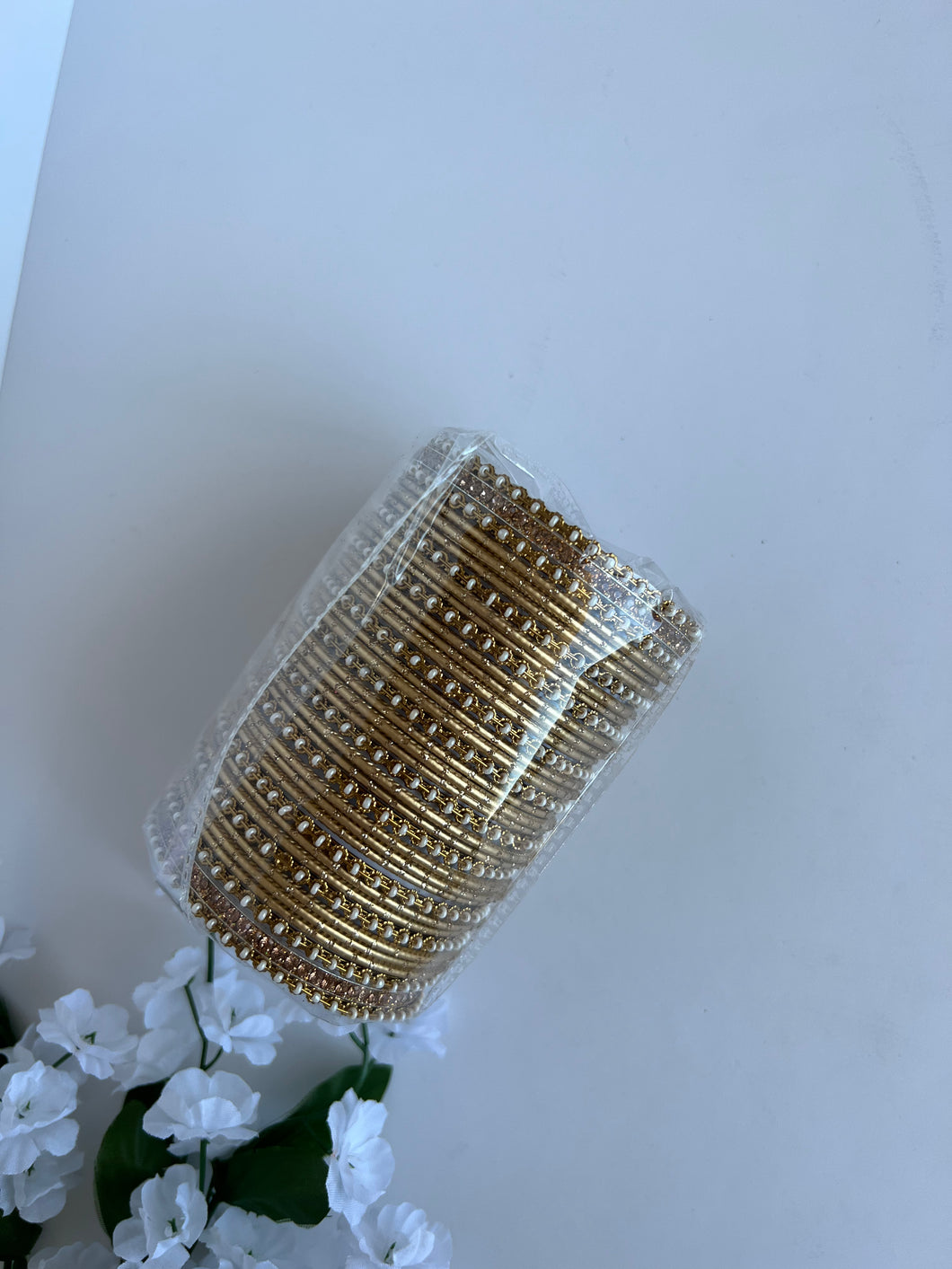 Gold Pearl Bangles