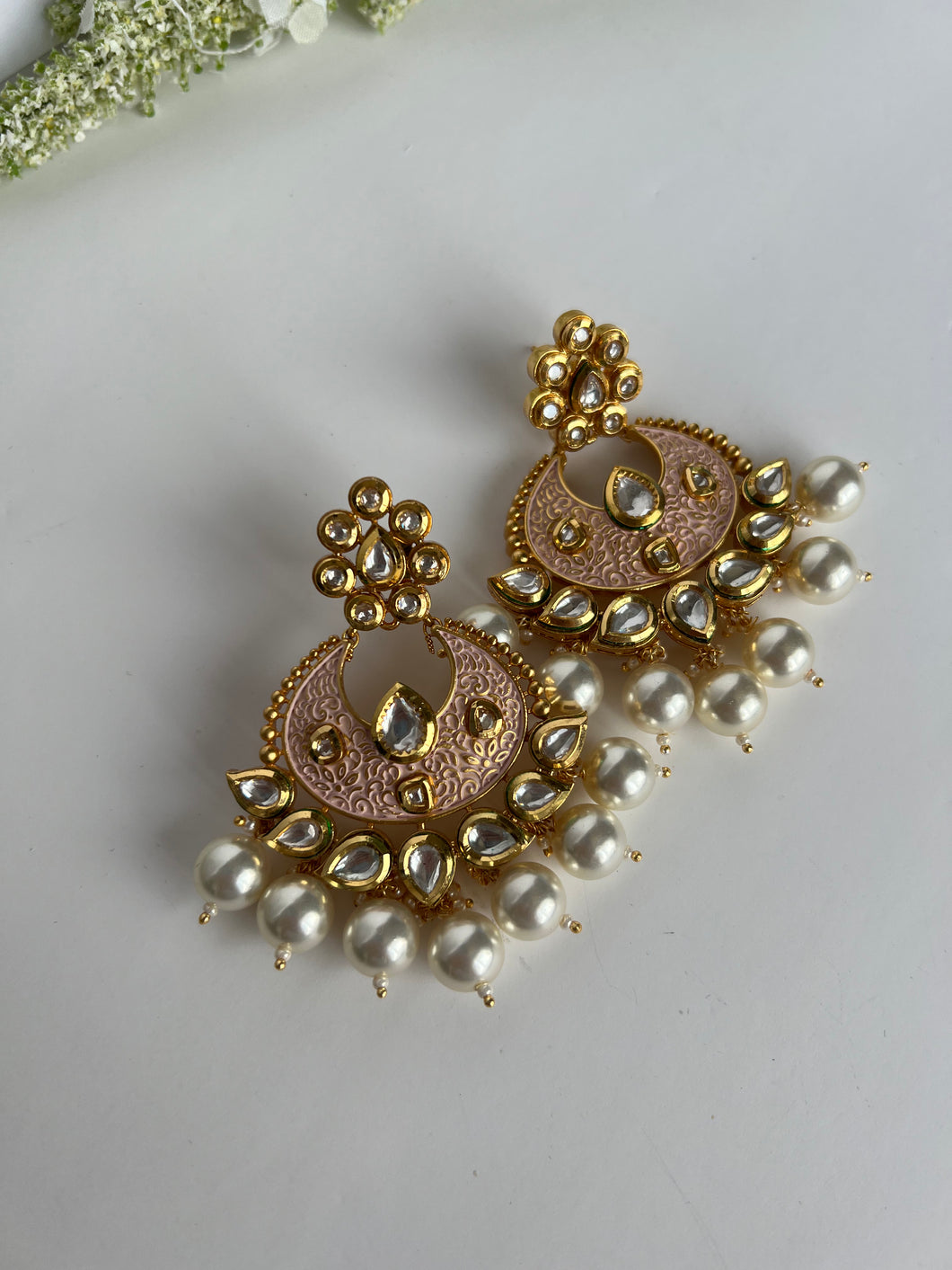 Peach Kundan Earrings