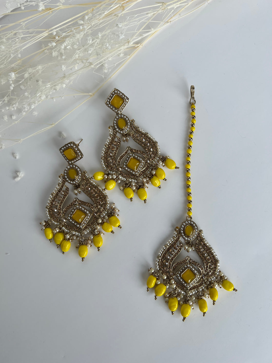 Yellow Earrings Tikka